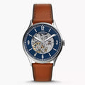 Shop Authentic Fossil Forrester Luggage Automatic Skeleton Blue Dial Brown Leather Strap Watch for Men - ME3179 - Luxxuri