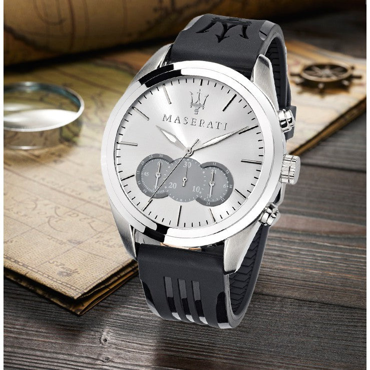  Shop Authentic Maserati Traguardo Chronograph Silver Dial Black Rubber Strap Watch for Men - R8871612012 - Luxxuri