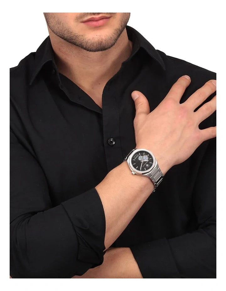  Shop Authentic Maserati Stile Skeleton Automatic Black Dial Silver Steel Strap Watch For Men - R8823142002 - Luxxuri