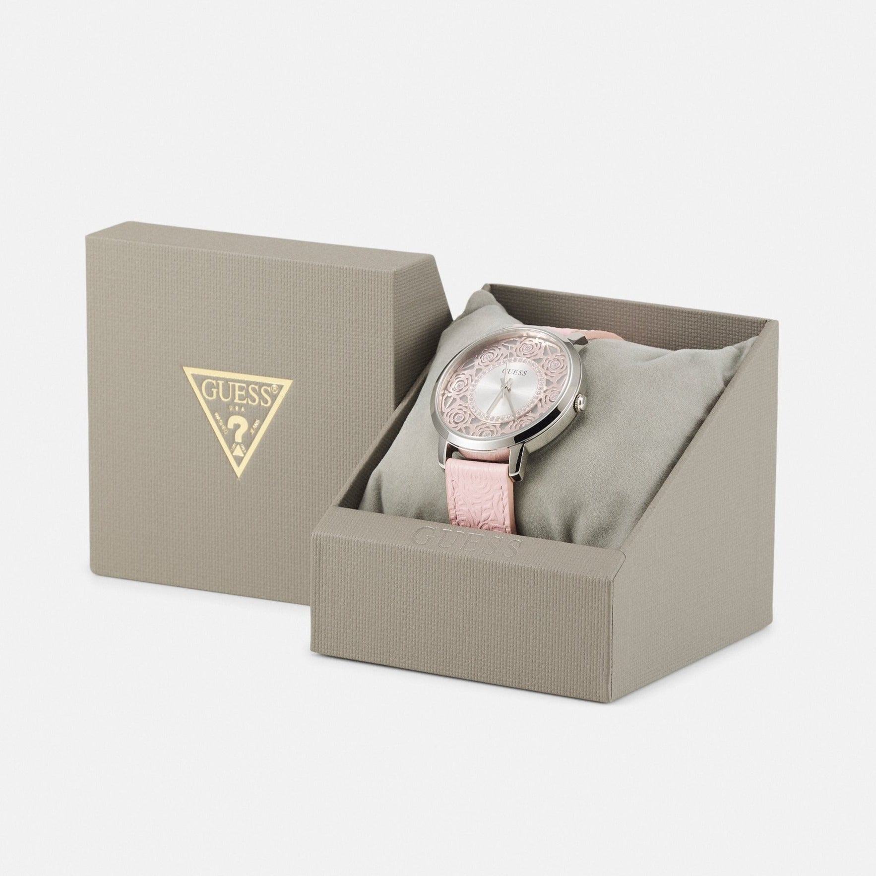  Shop Authentic Guess Dahlia Analog Silver Dial Pink Leather Strap Watch for Women - GW0529L1 - Luxxuri