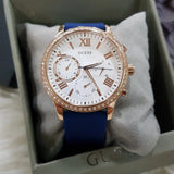  Shop Authentic Guess Solar White Rose Gold Dial Blue Rubber Strap Watch For Women - W1135L3 - Luxxuri