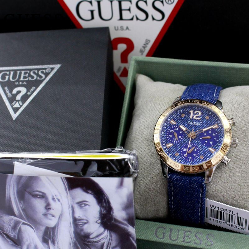  Shop Authentic Guess Marina Chronograph Blue Dial Blue Denim Strap Watch For Women - W1057L1 - Luxxuri