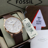  Shop Authentic Fossil Goodwin Chronograph White Dial Brown Leather Strap Watch for Men - FS5415 - Luxxuri