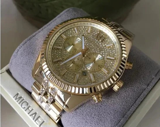 Shop Authentic Michael Kors Lexington Chronograph Gold Dial Gold Steel Strap Watch For Men - MK8579 - Luxxuri