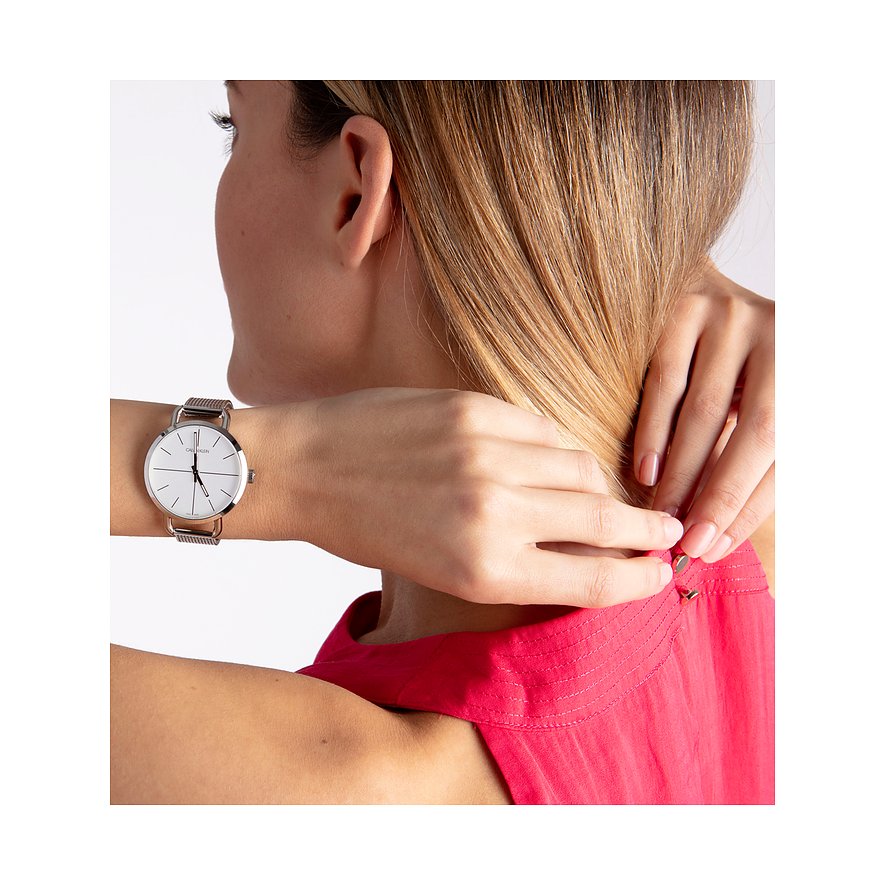  Shop Authentic Calvin Klein Even White Dial Silver Mesh Bracelet Watch for Women - K7B23126 - Luxxuri