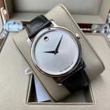  Shop Authentic Movado Museum Quartz Silver Dial Black Leather Strap Watch For Men - 2100001 - Luxxuri