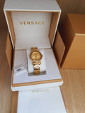  Shop Authentic Versace V-Motif Gold Dial Gold Steel Strap Watch for Women - VERE00618 - Luxxuri