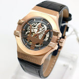 Shop Authentic Maserati Potenza Automatic Rose Gold Dial Black Leather Strap Watch For Men - R8821108002 - Luxxuri