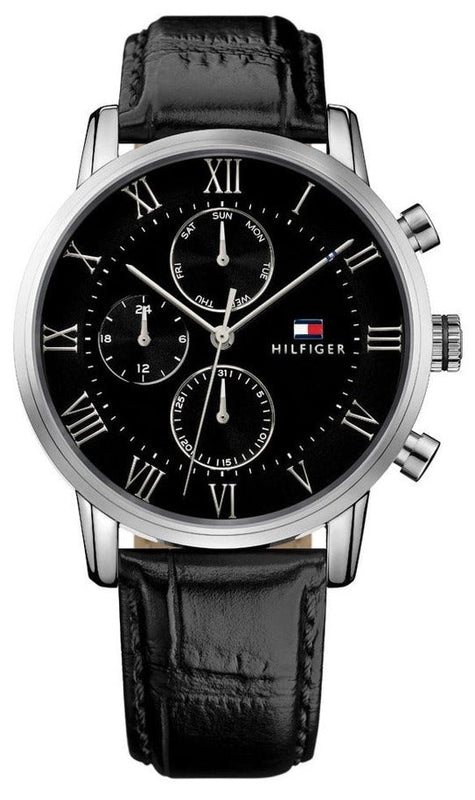  Shop Authentic Tommy Hilfiger Kane Quartz Black Dial Black Leather Strap Watch for Men - 1791401 - Luxxuri