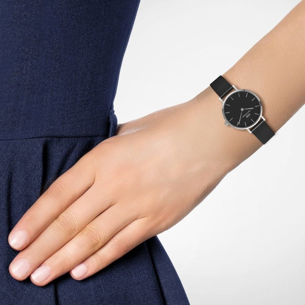  Shop Authentic Daniel Wellington Petite Ashfield Black Dial Black Mesh Strap Watch For Women - DW00100246 - Luxxuri