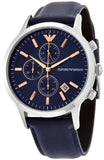  Shop Authentic Emporio Armani Renato Chronograph Blue Dial Black Leather Strap Watch For Men - AR11216 - Luxxuri