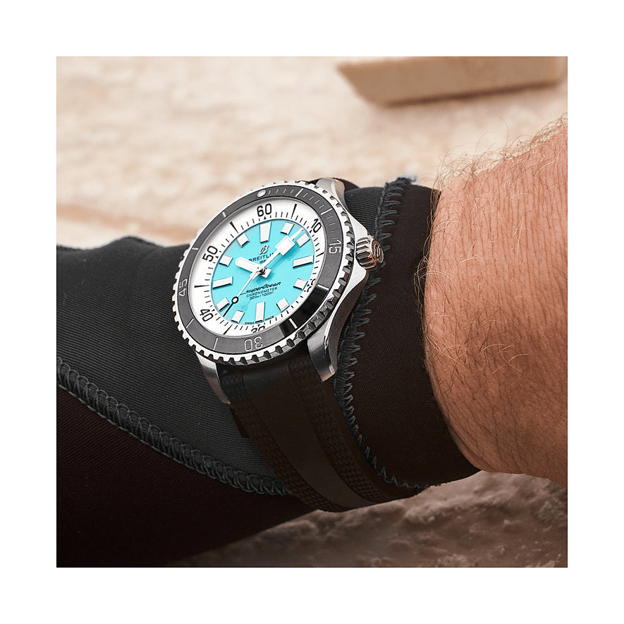  Shop Authentic Breitling Superocean Automatic 44 Turquoise Dial Black Rubber Strap Watch for Men - A17376211L2S1 - Luxxuri