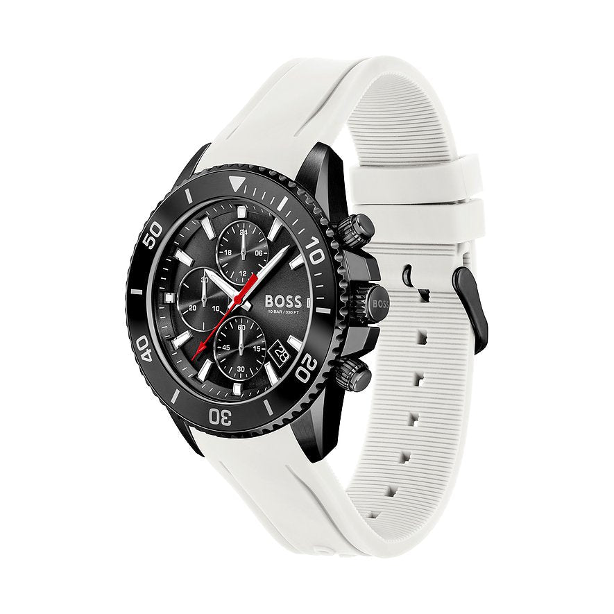  Shop Authentic Hugo Boss Admiral Chronograph Black Dial White Rubber Strap Watch for Men - 1513966 - Luxxuri