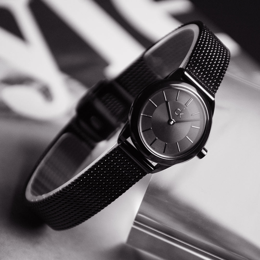  Shop Authentic Calvin Klein Minimal Black Dial Black Mesh Bracelet Watch for Women - K3M234B1 - Luxxuri