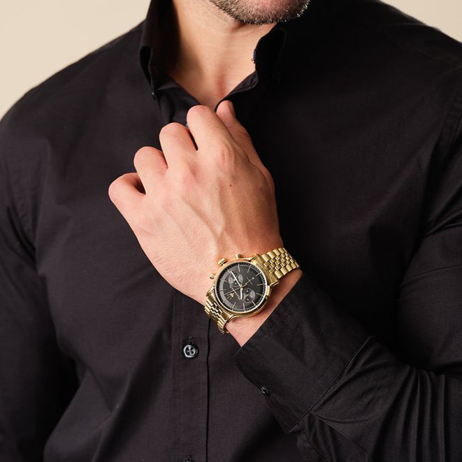 Maserati Epoca Chronograph Black Dial Gold Steel Strap Watch For Men - R8873618023