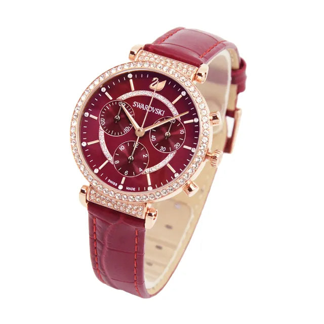  Shop Authentic Swarovski Passage Chrono Red Dial Red Leather Strap Watch for Women - 5580345 - Luxxuri