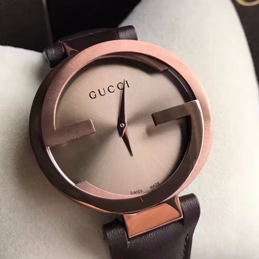  Shop Authentic Gucci Interlocking Iconic Brown Dial Brown Leather Strap Watch For Women - YA133207 - Luxxuri