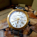  Shop Authentic Burberry The City White Dial Two Tone Steel Strap Watch for Men - BU9751 - Luxxuri