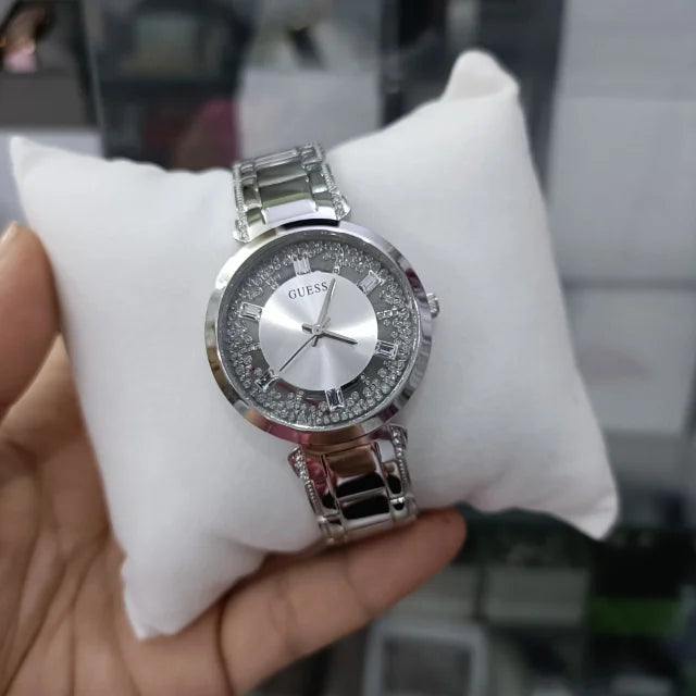  Shop Authentic Guess Night Life Clear Silver Dial Silver Steel Strap Watch for Women - GW0470L1 - Luxxuri