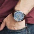  Shop Authentic Diesel Mega Chief Light Blue Dial Brown Leather Strap Watch For Men - DZ4281 - Luxxuri