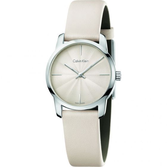  Shop Authentic Calvin Klein City White Dial White Leather Strap Watch for Women - K2G231XH - Luxxuri