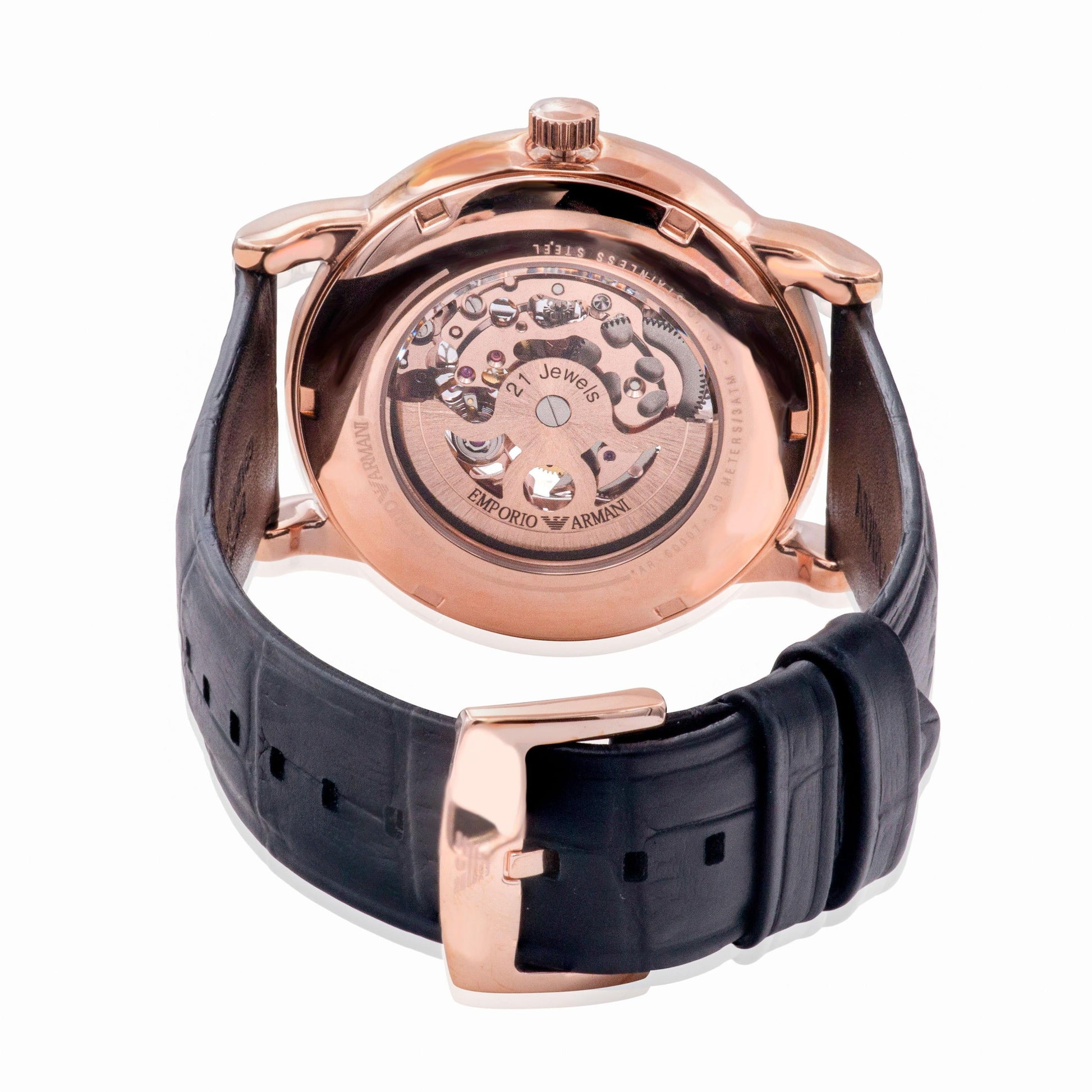  Shop Authentic Emporio Armani Luigi Skeleton Silver Dial Black Leather Strap Watch For Men - AR60007 - Luxxuri