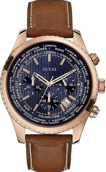  Shop Authentic Guess Persuit Chronograph Blue Dial Brown Leather Strap Watch for Men - W0500G1 - Luxxuri