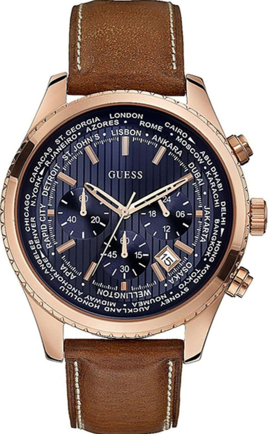  Shop Authentic Guess Persuit Chronograph Blue Dial Brown Leather Strap Watch for Men - W0500G1 - Luxxuri