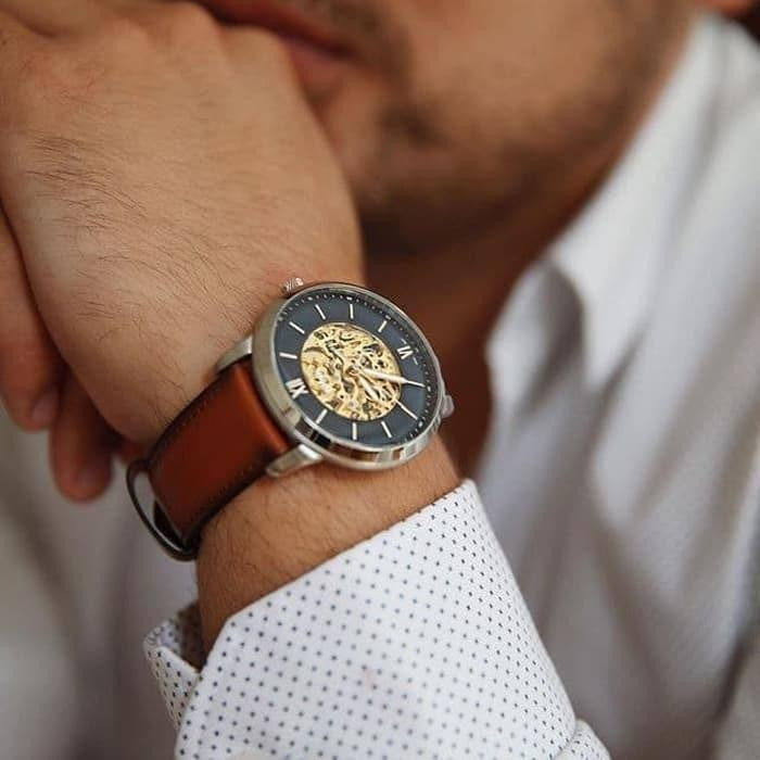  Shop Authentic Fossil Neutra Automatic Luggage Skeleton Blue Dial Brown Leather Strap Watch for Men - ME3160 - Luxxuri