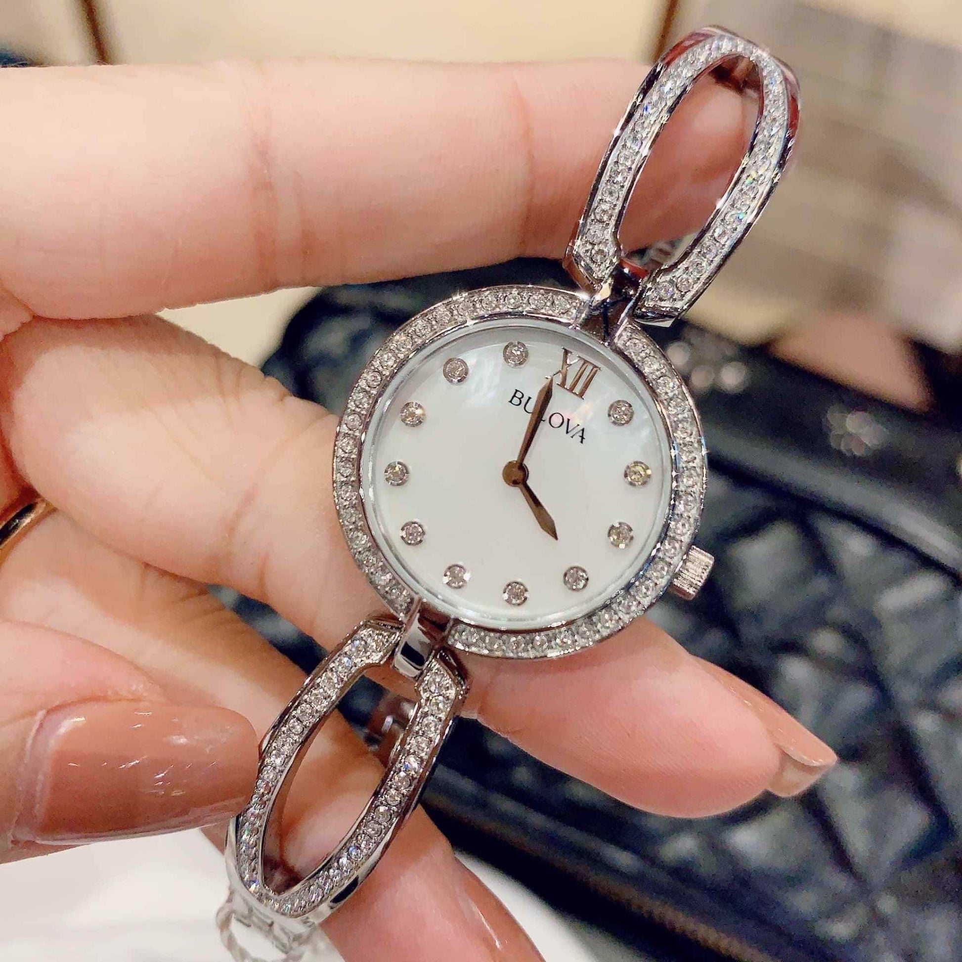  Shop Authentic Bulova Crystal Collection Mother of Pearl Dial Silver Steel Strap Watch for Women - 96L223 - Luxxuri