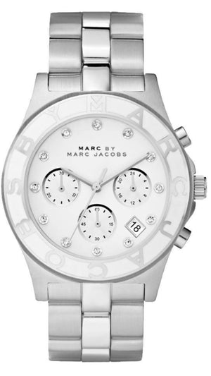  Shop Authentic Marc Jacobs Blade Chronograph White Dial Silver Steel Strap Watch for Women - MBM3080 - Luxxuri