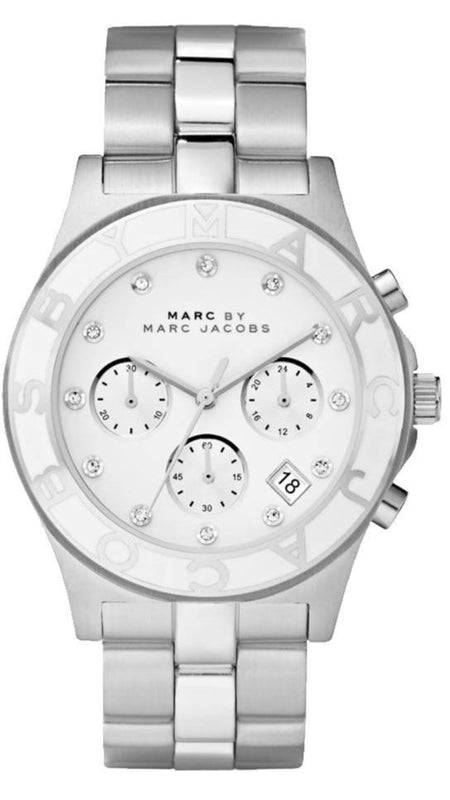  Shop Authentic Marc Jacobs Blade Chronograph White Dial Silver Steel Strap Watch for Women - MBM3080 - Luxxuri