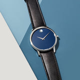  Shop Authentic Movado Museum Classic Blue Dial Black Leather Strap Watch for Men - 0607197 - Luxxuri