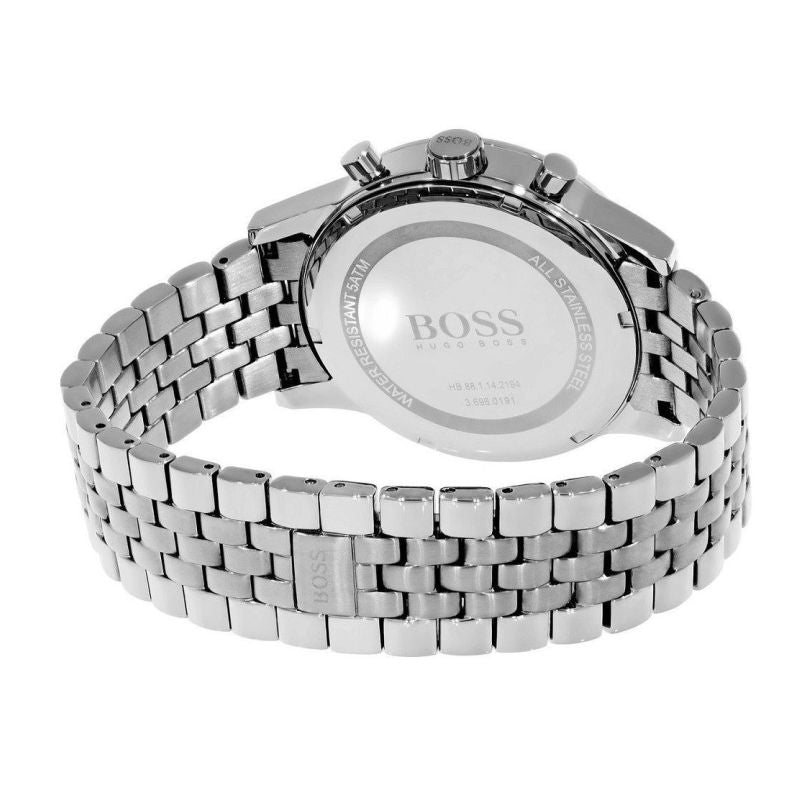  Shop Authentic Hugo Boss Aeroliner Chronograph Quartz Black Dial Silver Steel Strap Watch For Men - HB1512446 - Luxxuri