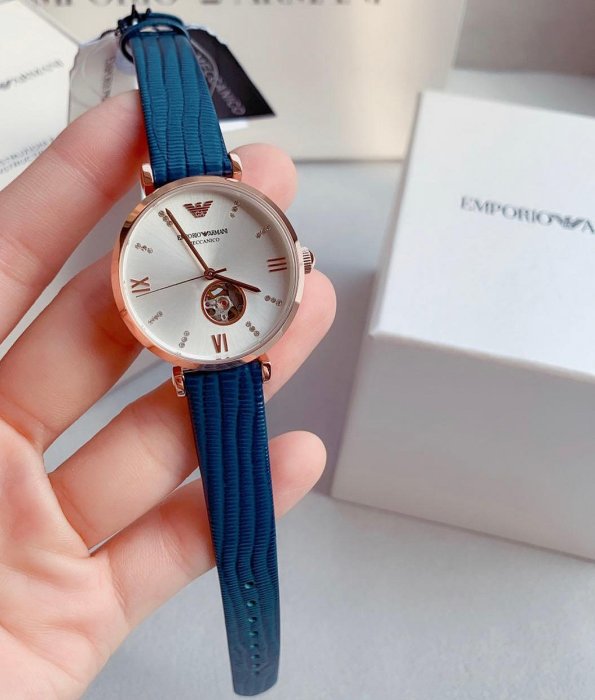  Shop Authentic Emporio Armani Gianni T-Bar Analog Silver Dial Blue Leather Strap Watch For Women - AR60020 - Luxxuri