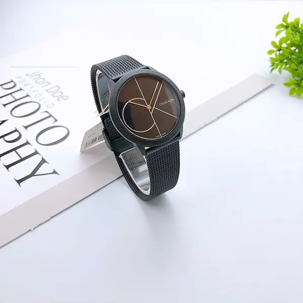  Shop Authentic Calvin Klein Minimal Black Dial Black Mesh Bracelet Watch for Men - K3M5145X - Luxxuri