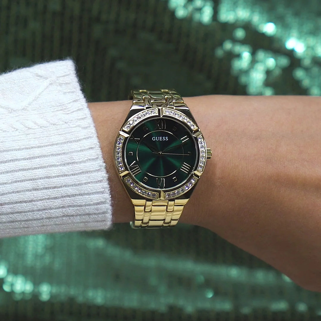  Shop Authentic Guess Cosmo Diamonds Green Dial Gold Steel Strap Watch for Women - GW0033L8 - Luxxuri