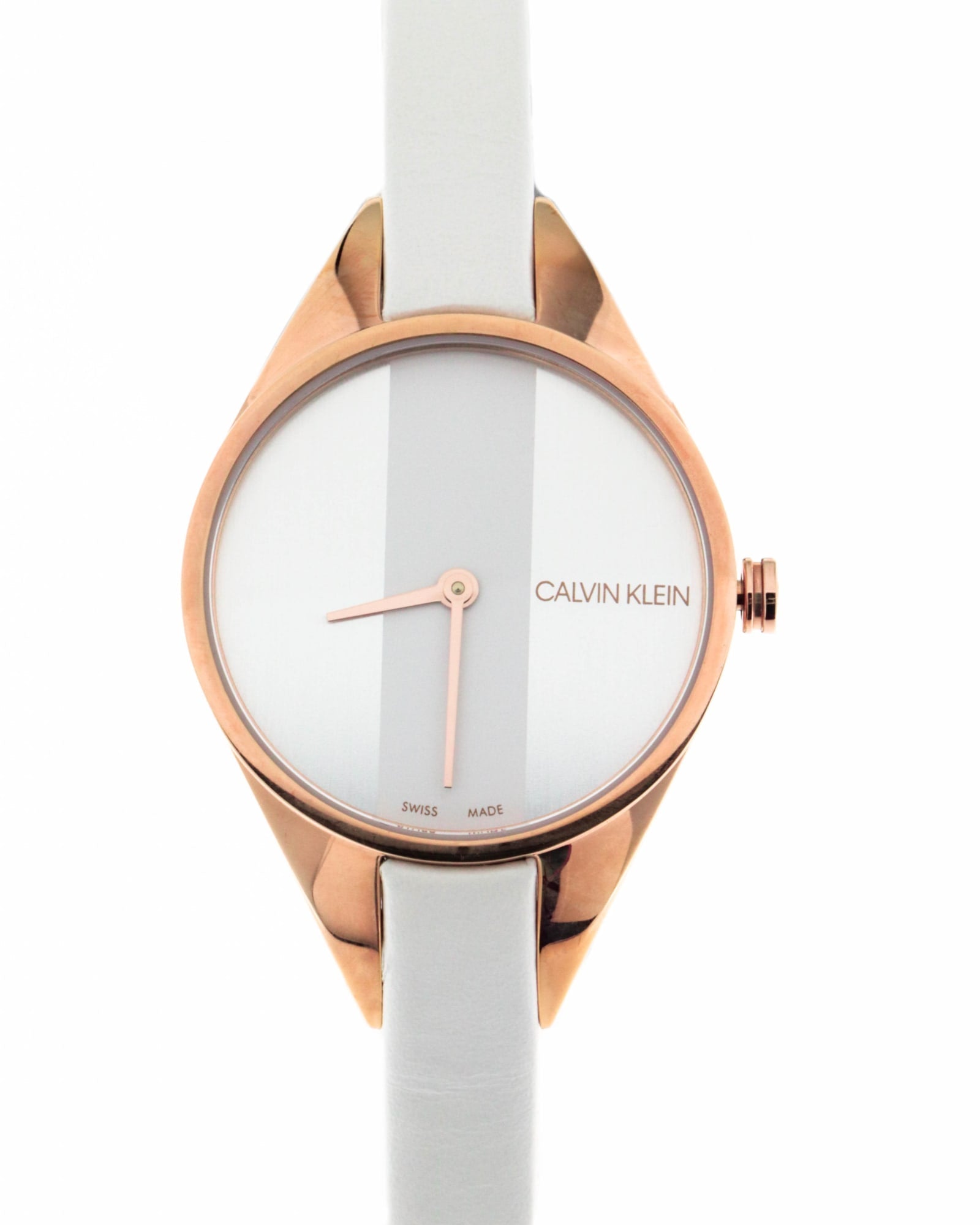  Shop Authentic Calvin Klein Rebel White Grey Dial White Leather Strap Watch for Women - K8P236L6 - Luxxuri