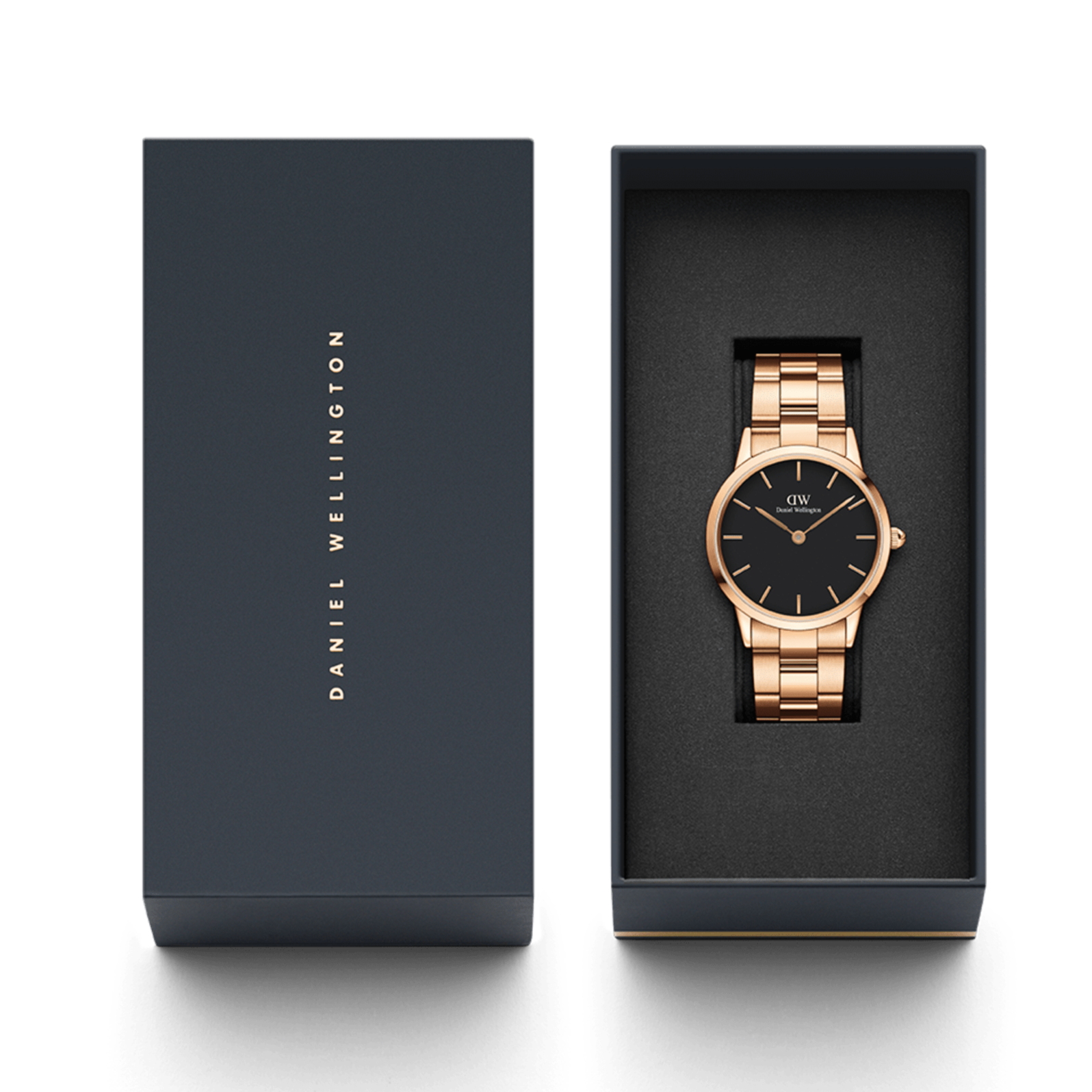  Shop Authentic Daniel Wellington Iconic Link Black Dial Rose Gold Steel Strap Watch for Women - DW00100210 - Luxxuri