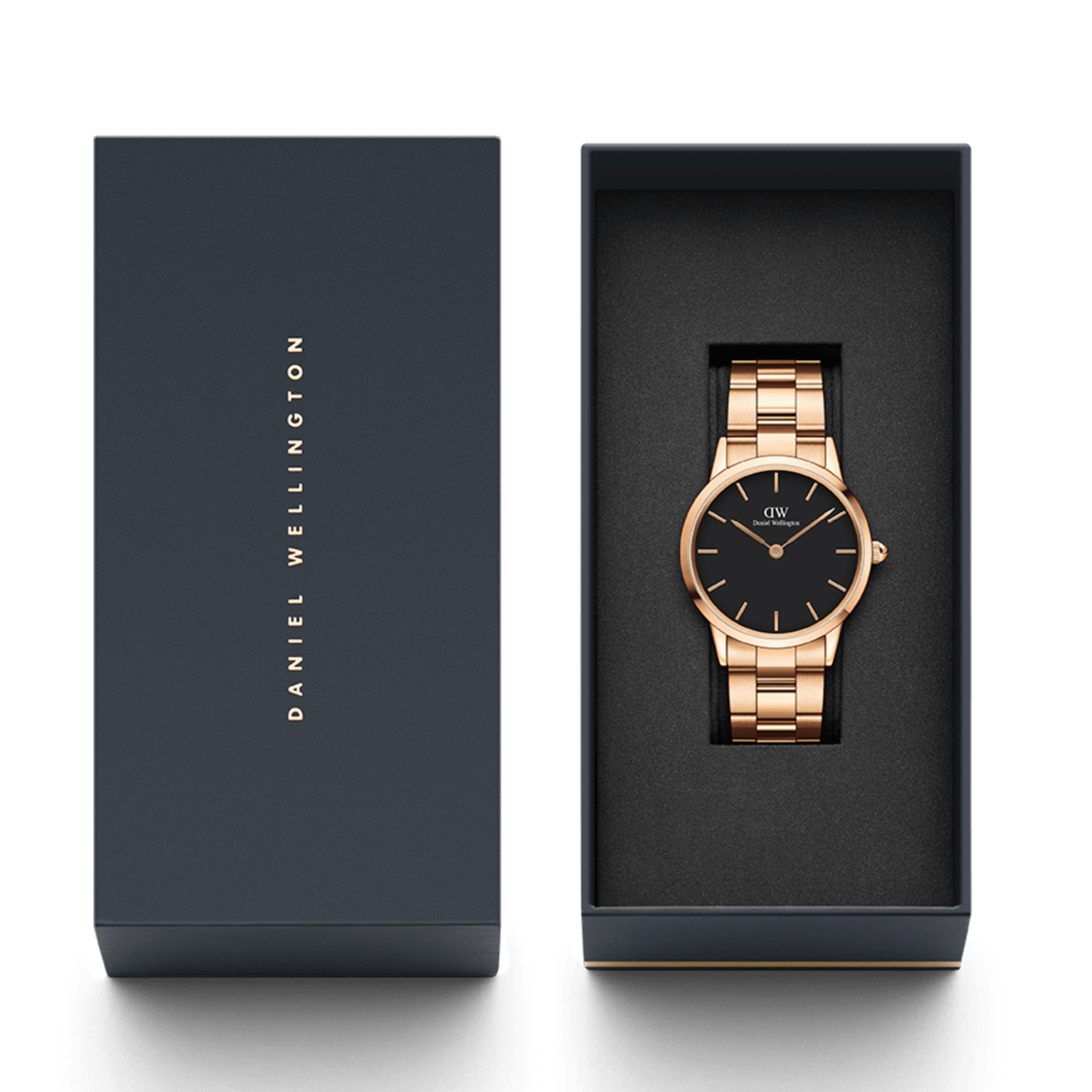  Shop Authentic Daniel Wellington Iconic Link Black Dial Rose Gold Steel Strap Watch For Men - DW00100344 - Luxxuri