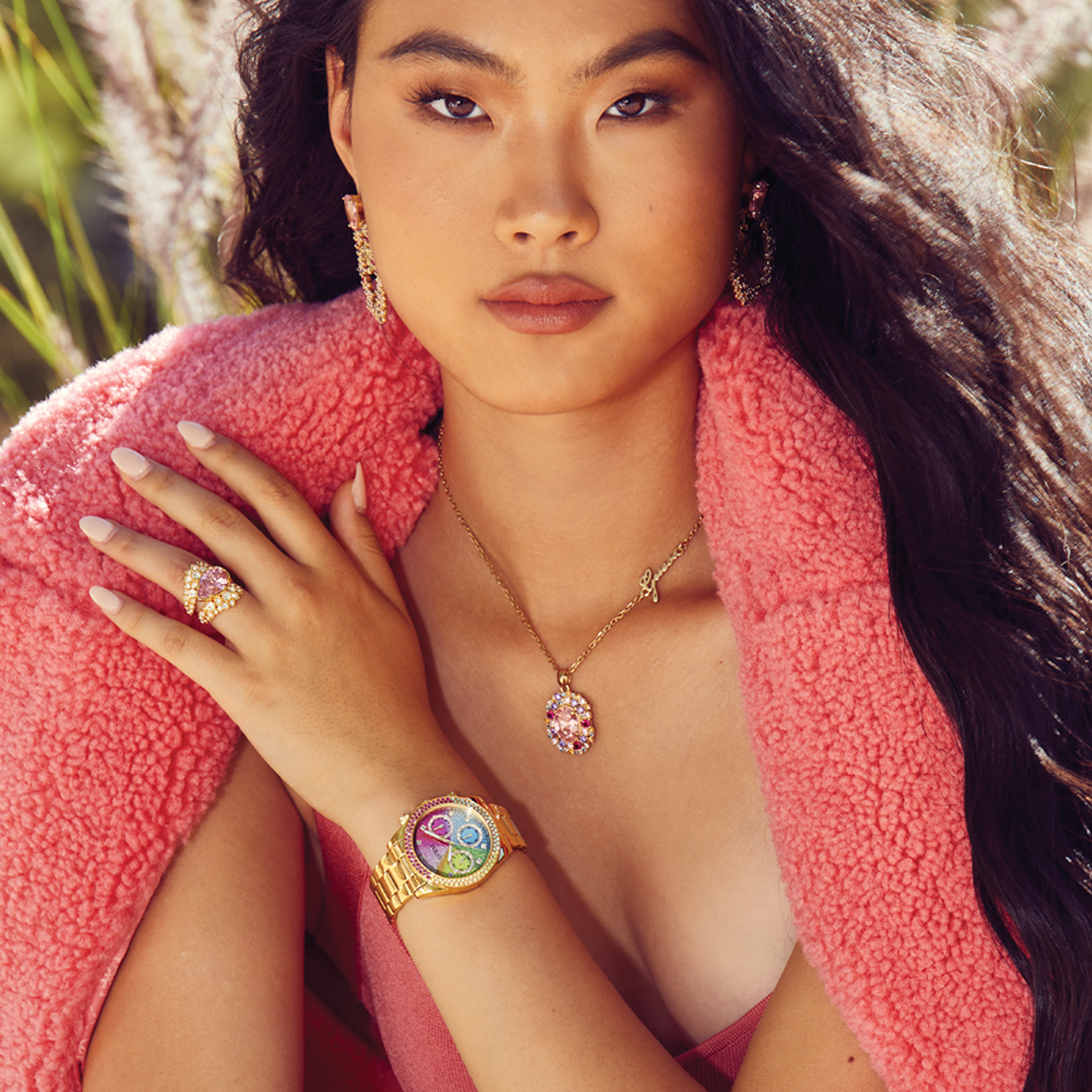  Shop Authentic Guess Confetti Chronograph Rainbow Dial Gold Steel Strap Watch For Women  - GW0483L4 - Luxxuri