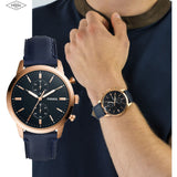  Shop Authentic Fossil Townsman Chronograph Blue Dial Blue Leather Strap Watch for Men - FS5436 - Luxxuri