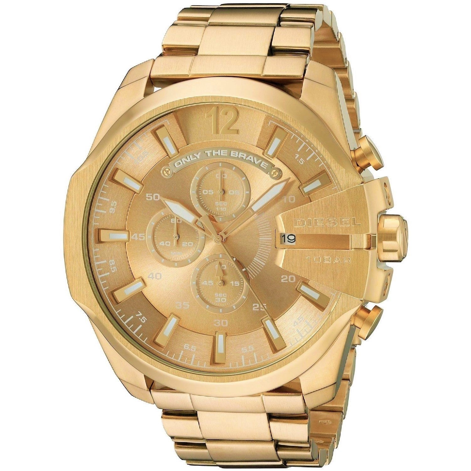 Diesel Mega Chief Gold Dial Gold Steel Strap Watch For Men - DZ4360