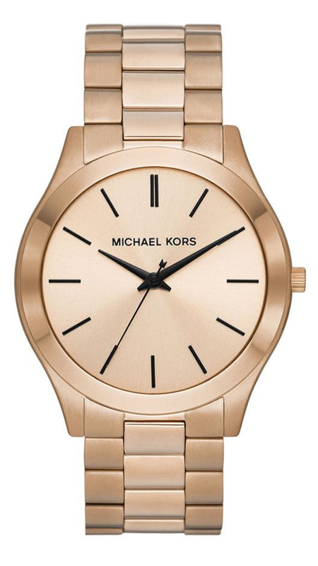  Shop Authentic Michael Kors Slim Runway Three-Hand Gold Dial Gold Steel Strap Watch for Women - MK9122 - Luxxuri