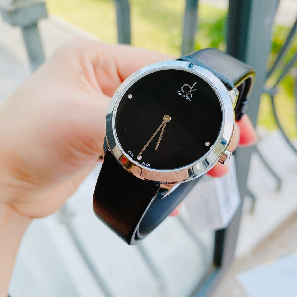  Shop Authentic Calvin Klein Minimal Black Dial Black Leather Strap Watch for Men - K3M221CS - Luxxuri
