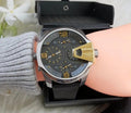 Diesel Uber Chief Two Hand Black Dial Black Leather Strap Watch For Men - DZ7377