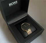  Shop Authentic Hugo Boss Horizon Quartz Black Dial Gold Mesh Bracelet Watch For Men - HB1513735 - Luxxuri