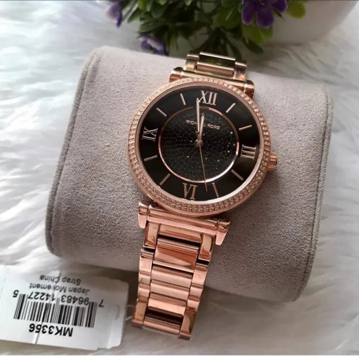  Shop Authentic Michael Kors Catlin Black Diamonds Dial Rose Gold Steel Strap Watch for Women - MK3356 - Luxxuri