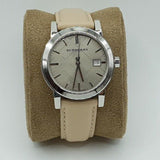  Shop Authentic Burberry The City Beige Dial Beige Leather Strap Watch for Women - BU9107 - Luxxuri