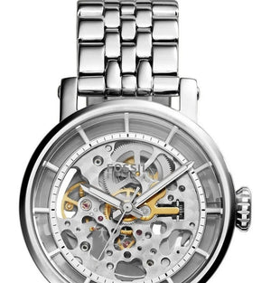  Shop Authentic Fossil Boyfriend Automatic Skeleton Silver Dial Silver Steel Strap Watch for Women - ME3067 - Luxxuri